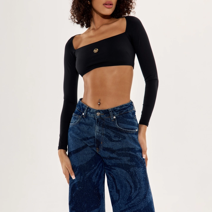 Blue Wide-leg dark denim pants – Shiny & Comfortable - 40